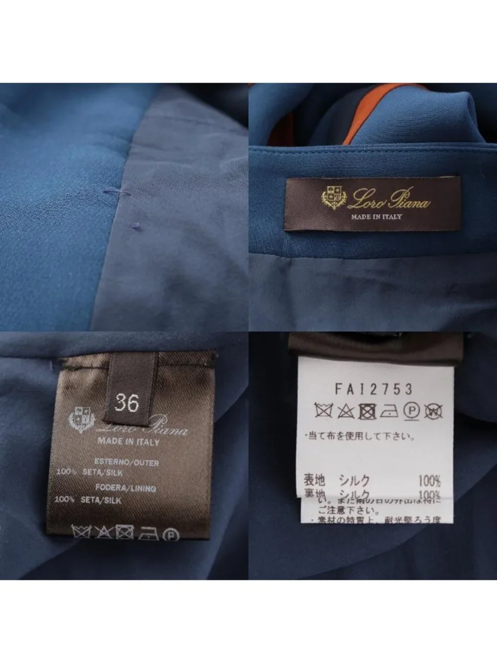 Loro Piana Silk Pleated Long Skirt Navy 36
